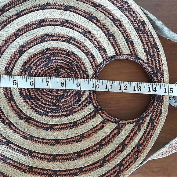 Vtg striped straw shoulder strap round bag - Picture 4 of 10
